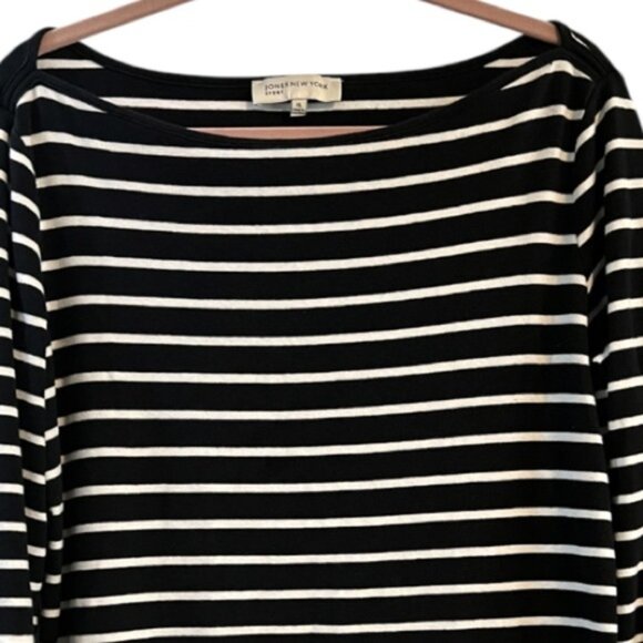 Jones New York Striped Boatneck Tee Tshirt Top XL Tab Sleeves Stretch - Picture 7 of 7